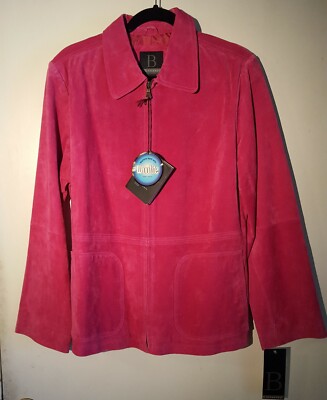 Bernardo Womens Leather Suede Zipper Front Jacket SZ L Raspberry Jam Washable