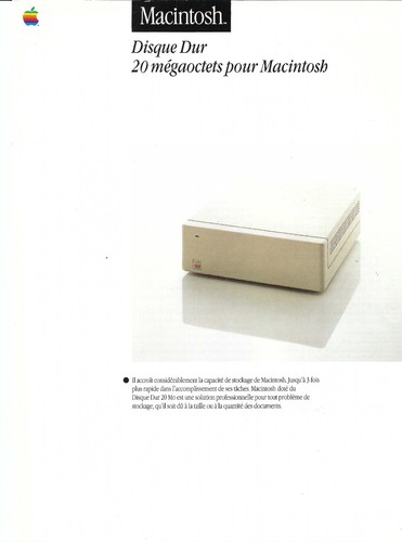 ITHistory (1980s) APPLE Datasheet: DISQUE DUR 20 Megaoctets Macintosh (French)**