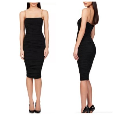 nookie allegra midi dress Nookie Allegra Midi Dress Chocolate Brown Bodycon Chain Straps Party M NWT  $249