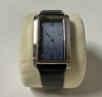 Kenneth Cole KC1145 Blue Linen Dial Curved Case Black Leather