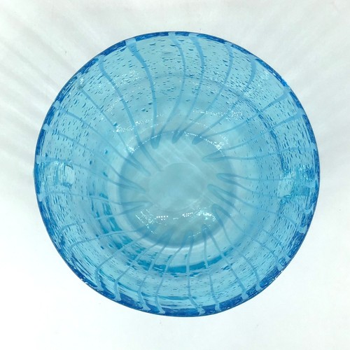 Vintage Ice Bucket Murano Style Art Glass Carribean Blue White Stripes Handles - Picture 6 of 13