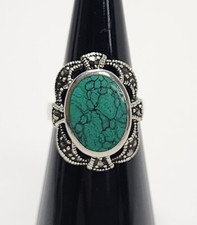 Marcasite Turquoise Look 925 Sterling Silver Ring Size 5 EUC Howlite Gorgeous