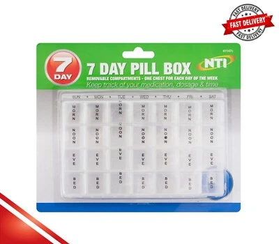 PILLBOX Wöchentliche Pillendose Behälter | 7 Tage Tablet Aufbewahrungsbox | Reisemedizin Aufbewahrung.