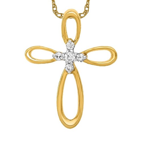 Pendentif Croix Jésus Or Jaune 10k Avec Zirconium Cubique - 6.7g - Bijou Neuf
