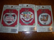 Lot of 3 Christmas/Holiday Ornament Size Cross Stitch Kits- All Still Sealed!