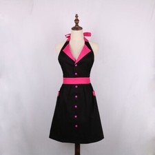 Ladies Apron Lapel Pockets Waitress Maid Workwear Uniform Cosplay Fancy Dress