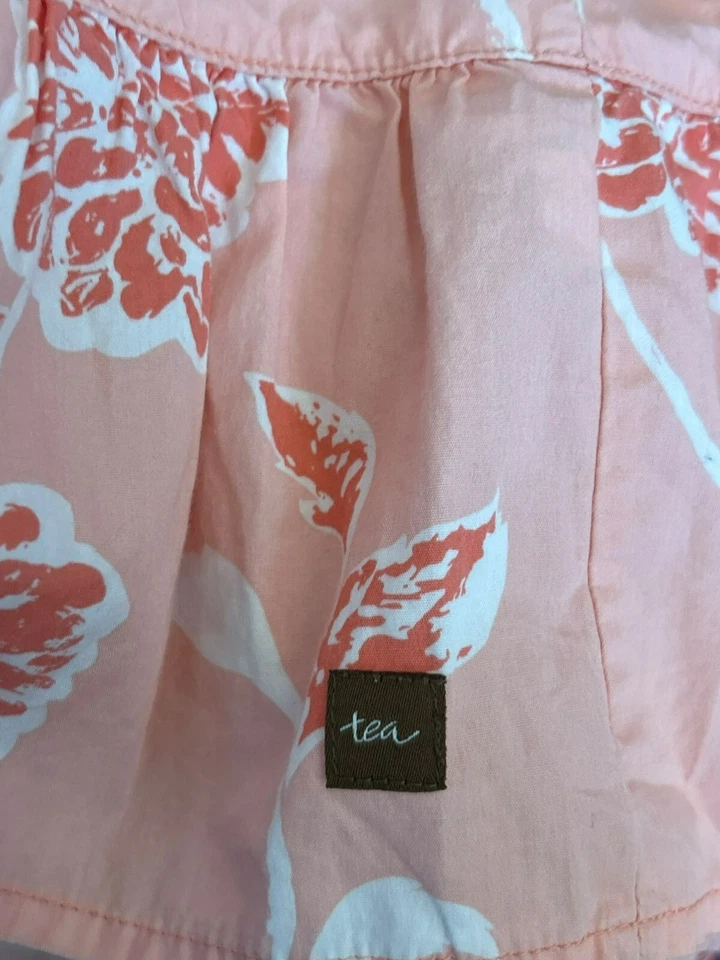 Tea Collection Girls Pink Coral Floral Wrap Tiered Dress Size 5 Flutter Sleeve - Image 4 of 4