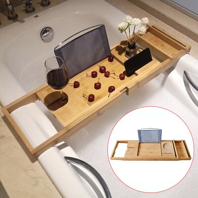 Bamboo Bath Tray Table Bathtub Caddy Tray Over the Tub Shelf Bath Holder Desk US