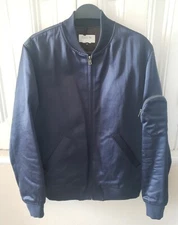 APC Louis Wong W Heavyweight Blue Satin Varsity Bomber Mens Medium