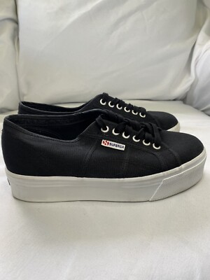 Superga 2790 Low-Top Sneakers Black White Platform Wedge Lace Up Sneaker