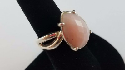 Schöner Sterling Silber BARSE Ring mit geteiltem Schaft Größe 7 Träne Birne rosa Stein
