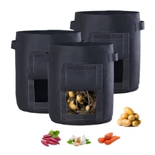 5 Pack  7 Gallon Fabric Potato Grow Bag Fabric Pots w/Handles & Flap for Potato