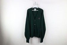 Vintage 90s Izod Mens Large Spell Out Knit Cardigan Sweater Hunter Green Acrylic