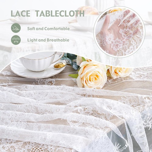 60x120 Inch White Lace Rectangular Table Embroidery Lace Table Cloths - Picture 6 of 8