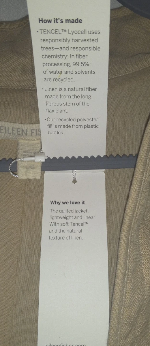 Eileen Fisher Quilted Tencel Linen Khaki High Back Open Front