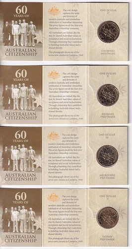 AUSTRALIA: 2009 $1 COIN 60 YEARS OF CITIZENSHIP SET OF 4 COINS. C,B,M,S. ,,,