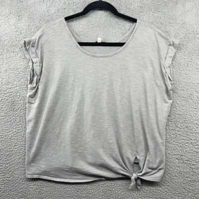 Final Touch Womens T-Shirt Gray Side Knot Short Cap Sleeve Scoop Neck Size M