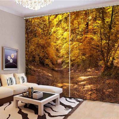 Muddy Road Wither Leaf 3D Curtain Blockout Photo Printing Curtains Drape Fabric