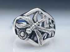 Dragonfly Flower Sterling Silver Ring Designer Fine Unique Fine Jewelry