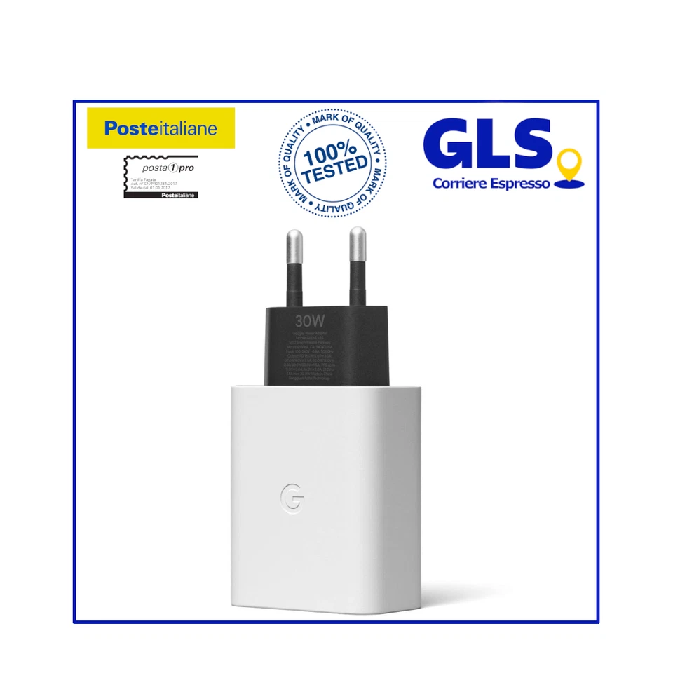 CARICA BATTERIA ORIGINALE GOOGLE 30W +CAVO USB TYPE C 1 METRO CARICATORE BIANCO - Immagine 2 di 4