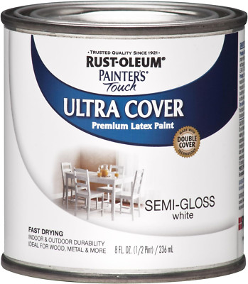 Rust-Oleum 1993730 Painter'S Touch Latex Paint, Half Pint, Semi-Gloss White 8 Fl