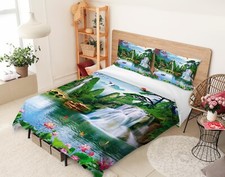 3D Waterfall Lotus B6798 Bed Pillowcases Quilt Duvet Cover Queen King Amy