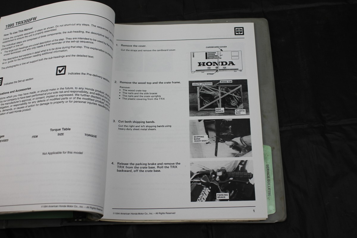 1995 HONDA FOURTRAX 300 TRX300 2X4 SERVICE MANUAL BOOK SET UP