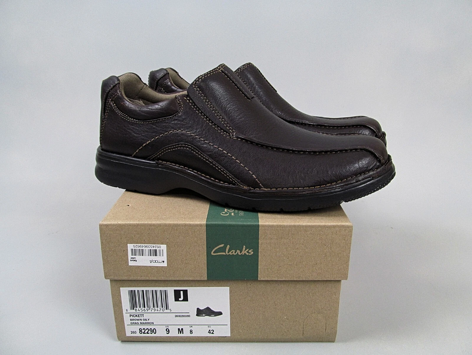 Scarpe Clarks Pickett uomo 9 pelle marrone casual slip on 82290 nuove con scatola