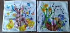 Set of 2 Easter Bunny Chicks Happy Easter Basket Pillow Covers NWOT 17x17"