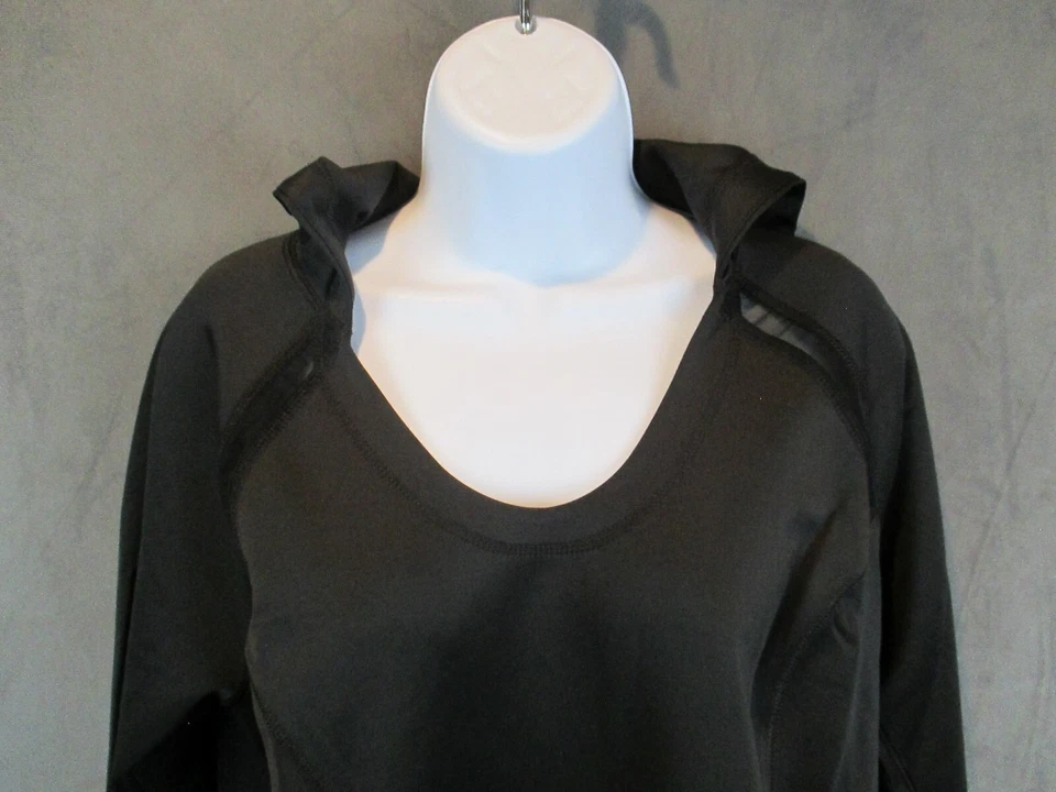 NYDJ Shirt Womens Large Black Scuba Hooded Activewear Base Layer Stretch Sporty - Image 2 of 4