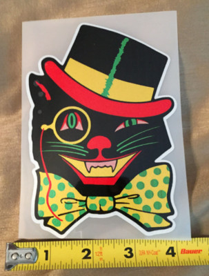Vintage Halloween Retro (Beistle Style) Cat W/Hat Sticker/Decal ''3.75 X ''5.50''