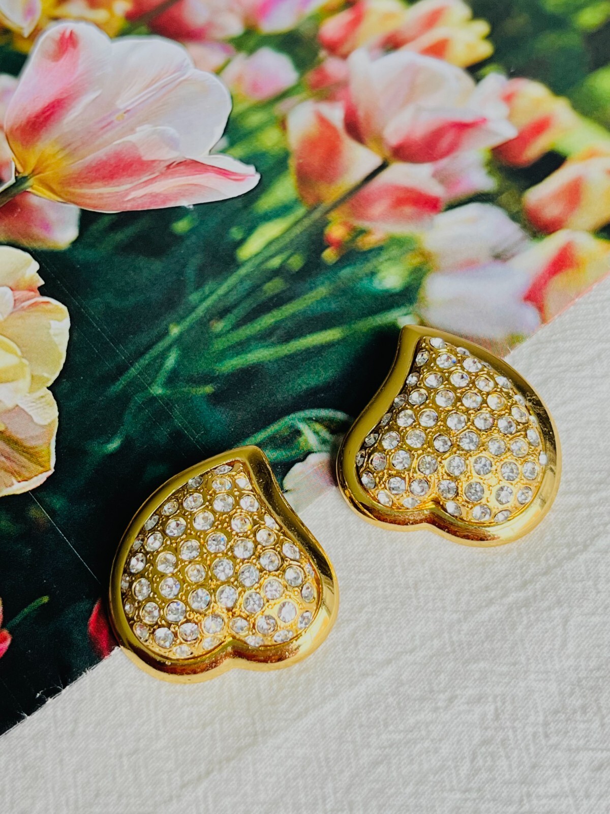 Orecchini Yves Saint Laurent YSL Vintage Cristalli Interi Massicci Cuore Love Clip