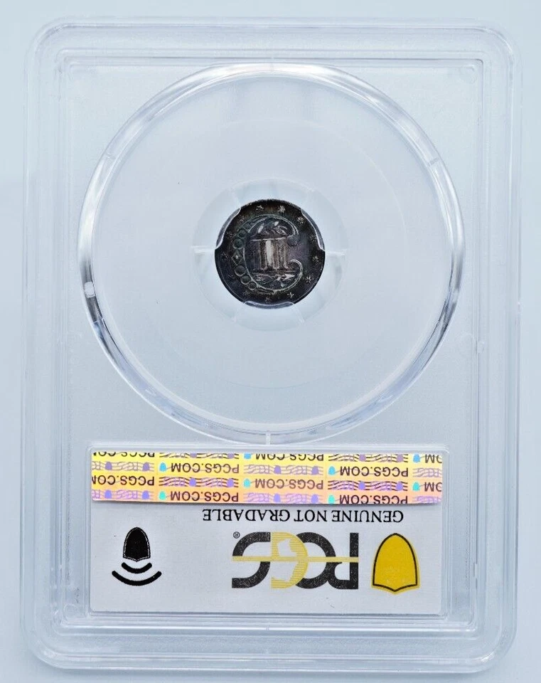 1859 Three 3 Cent Silver Trime 3CS PCGS Genuine AU Detail Toned - U818 - Image 2 of 4