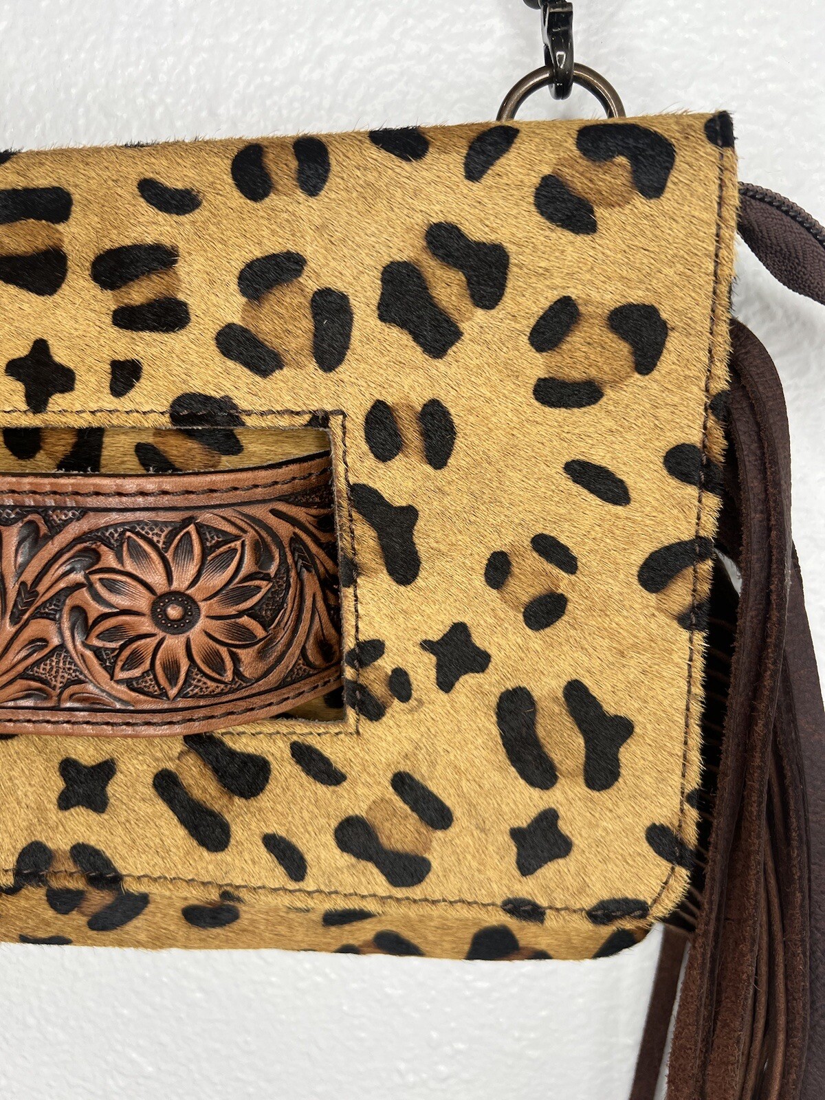American Darling Handbag Hair on Hide Brown Leather Crossbody Fringe SOLD OUT image 3