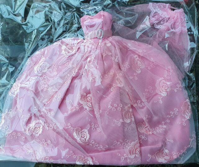 Quality Baby Pink Made for 12" size doll wedding ball gown dress & veil UKseller