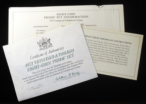 Trinidad and Tobago 1972 8 Coin Proof Set in Original Box COA - Picture 5 of 7