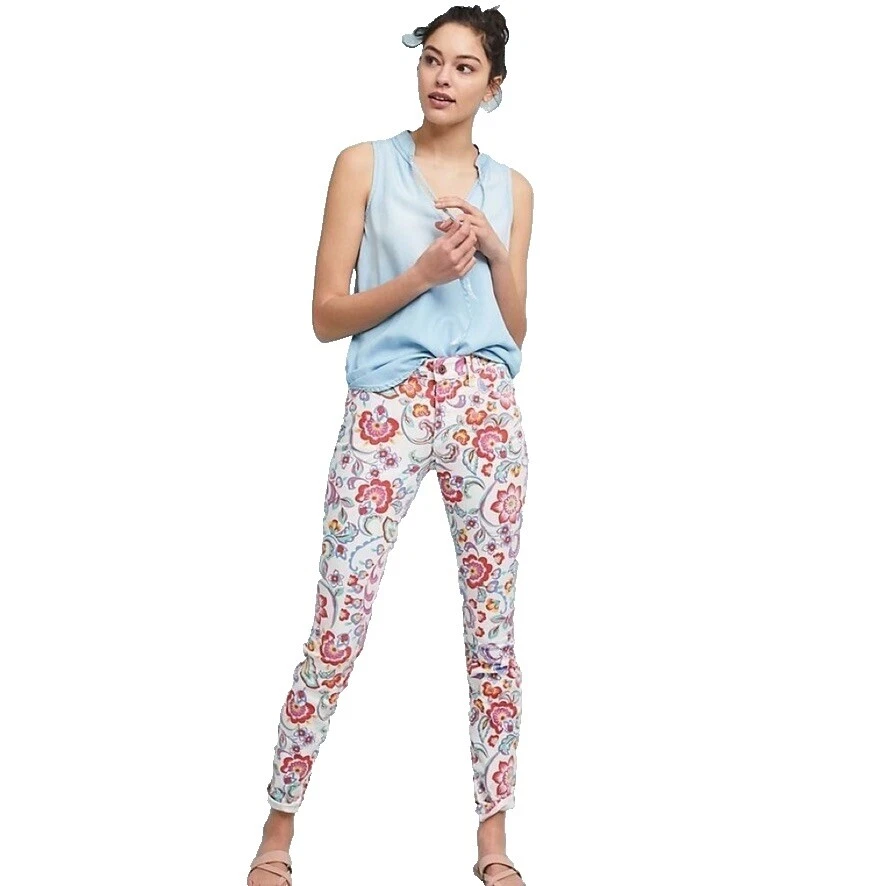 Pantalones de mezclilla florales para mujer Anthropologie