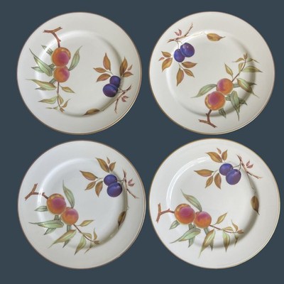 Royal Worcester Evesham Gold 10'' Dinner Plates Set Of 4 Peach & Plum Design