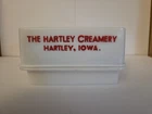 Vintage Butter Dish The Hartley Creamery Milk Glass / Pyrex Advertising