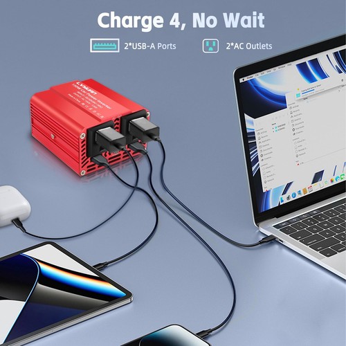 150W Power Inverter, Inverter 12V DC to 110V AC Car Plug in Adapter Outlet Du... - Picture 2 of 8