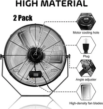 2 Pack 24 Inch Industrial Wall Mount Fan Ventilation Metal Fan for Warehouse