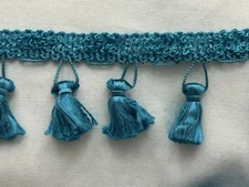 2" 3 yards Wide Gimp with Scalloped Tassel Fringe Trim teal blue
