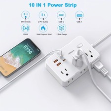 Flat Plug Power Strip Surge Protector, 5Ft Ultra Thin Extension Cord with 4 USB