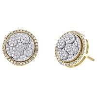 10K Zwei Ton Gold Echter Diamant 10Mm Stufig Kreise Geometrische Ohrstecker 1/4