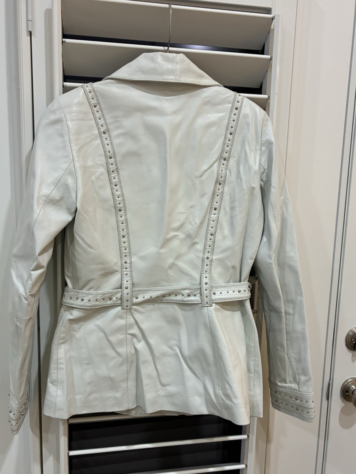 Caché White Studded Belted Collared Mid-Length Ja… - image 2