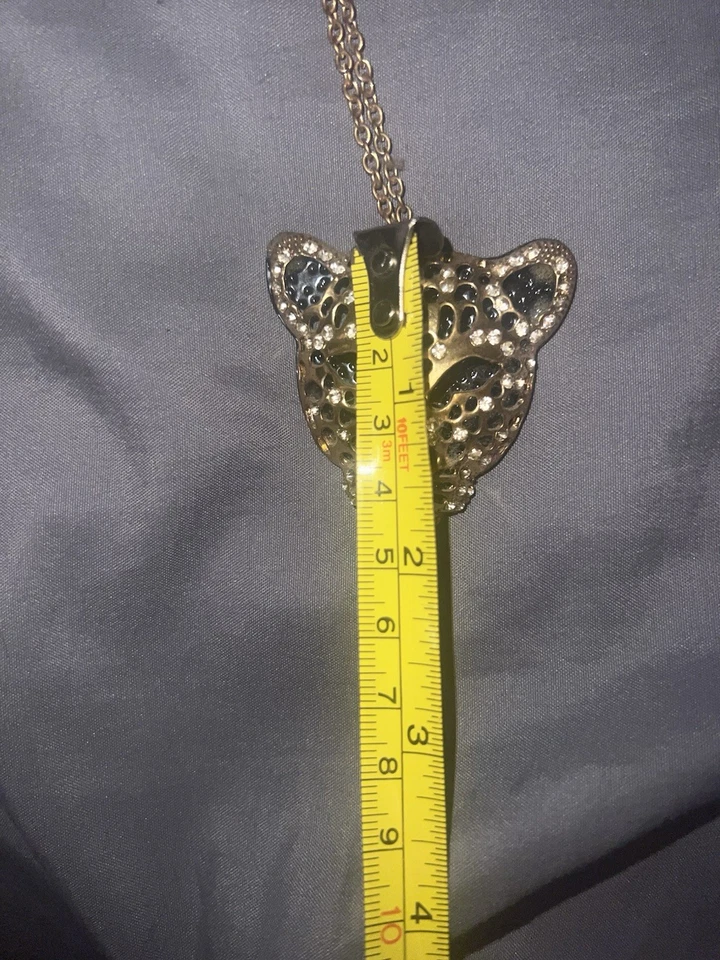 Colar Betsey Johnson BRANCO Strass OURO Cabeça de Leopardo -  - Imagem 2 de 4