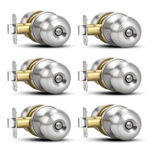 6 Pack Brushed Nickel Door Knobs,Privacy Door Knob with Lock, Interior Doorkn...