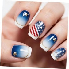 4th of July Press on Nails Short Square Fourth of July Fake Nails HY2648DLR-06