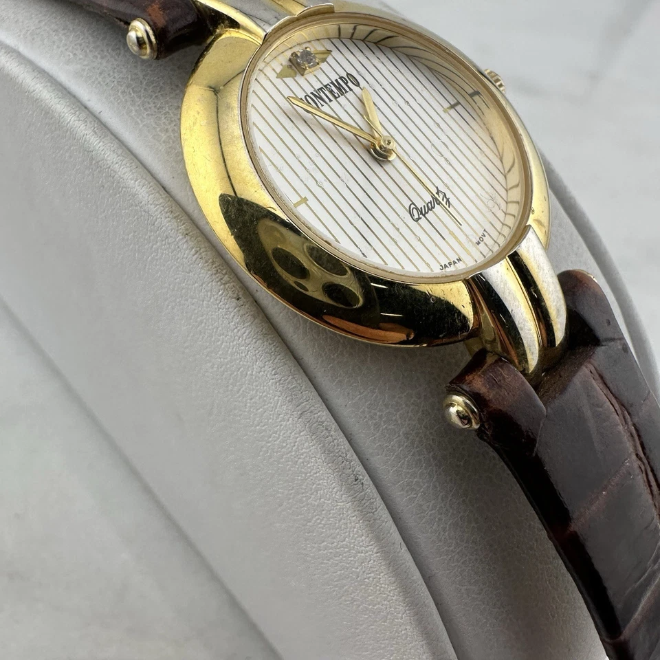 Reloj Mujer Vintage Cuadrante Rayas Contempo Tono Dorado 30mm, Batería Nueva Instalada Foto 4 de 4