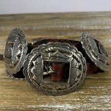 Vintage Concho Belt Western Boho Brown 40 Cowgirl Festival Ranch Silver Braided